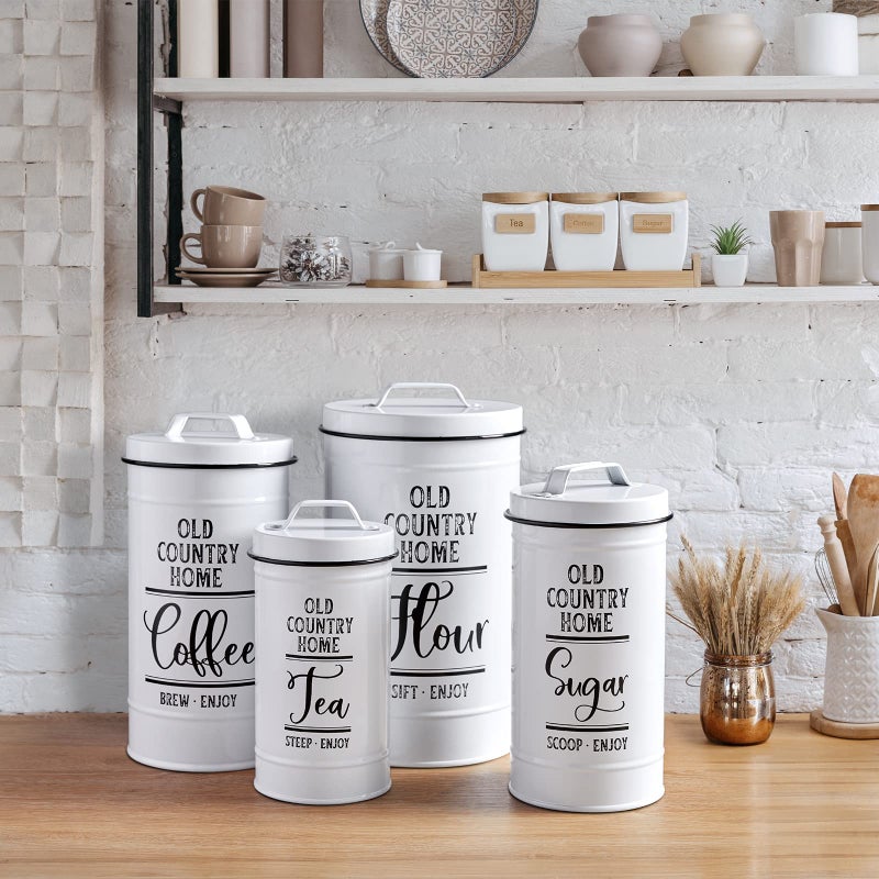 DAYYET Canisters Sets for the Kitchen, Airtight Kitchen Canisters for Countertop, Flour and Sugar Containers, Tea Coffee Sugar Canister Set, Coffee Bar Decor and Accessories, Set of 4, White - Image 4