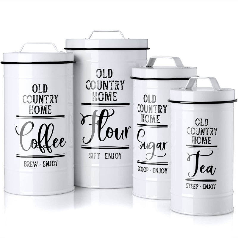 DAYYET Canisters Sets for the Kitchen, Airtight Kitchen Canisters for Countertop, Flour and Sugar Containers, Tea Coffee Sugar Canister Set, Coffee Bar Decor and Accessories, Set of 4, White - Image 1