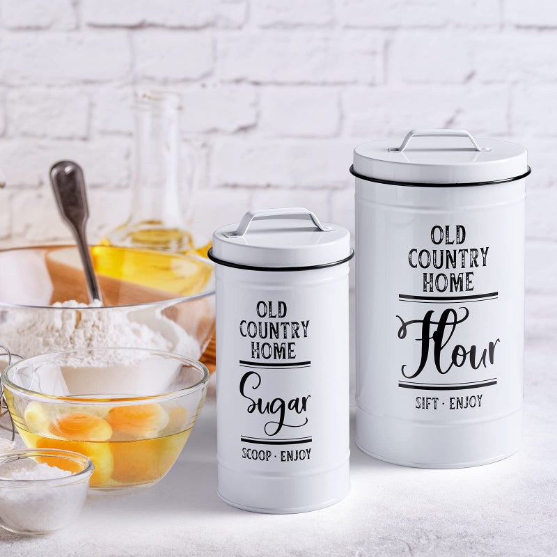 DAYYET Canisters Sets for the Kitchen, Airtight Kitchen Canisters for Countertop, Flour and Sugar Containers, Tea Coffee Sugar Canister Set, Coffee Bar Decor and Accessories, Set of 4, White - Image 5