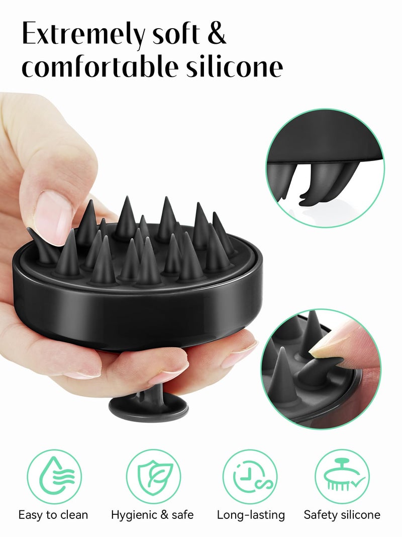 HEETA Scalp Massager Hair Growth, Soft Silicone Scalp Scrubber Shampoo Brush for Exfoliation, Dandruff Removal Head Massage Stress Relax, Wet & Dry Use for Thick Thin Curly Hair Care, Whole Black - Image 3