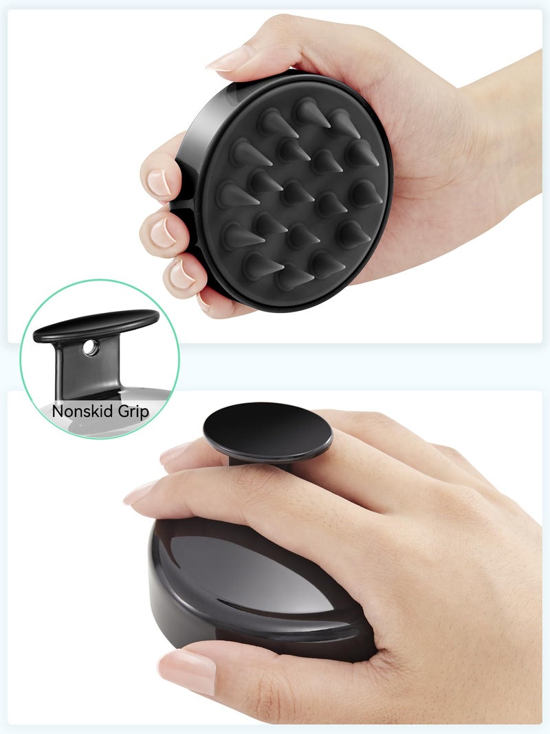 HEETA Scalp Massager Hair Growth, Soft Silicone Scalp Scrubber Shampoo Brush for Exfoliation, Dandruff Removal Head Massage Stress Relax, Wet & Dry Use for Thick Thin Curly Hair Care, Whole Black - Image 2