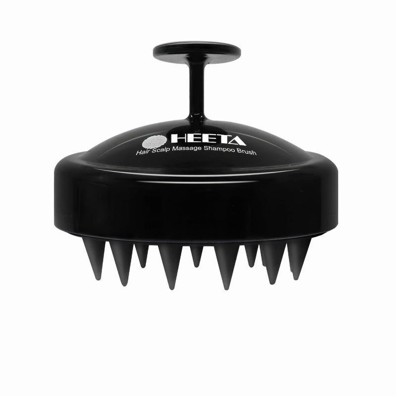 HEETA Scalp Massager Hair Growth, Soft Silicone Scalp Scrubber Shampoo Brush for Exfoliation, Dandruff Removal Head Massage Stress Relax, Wet & Dry Use for Thick Thin Curly Hair Care, Whole Black - Image 1