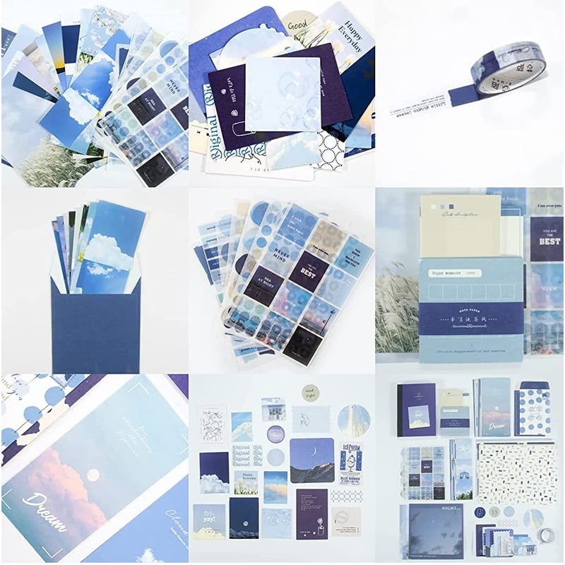HASTHIP HASTHIP® Scrapbooking Supplies Gift Set Notebook Washi Tape Stickers Set Aesthetic Scrapbook Sticker Kit for Bullet Journal, Scrapbook, DIY Craft, Wall Decor, Paper (Blue)  - Image 4
