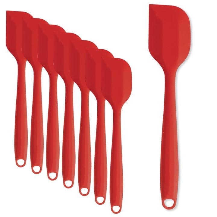 KAKAMINA 8 Pieces Silicone Spatulas, 8.3 inch Small Spatulas Non-stick Heat-Resistant Non-stick with Stainless Steel Core For Cake Cream Cooking Gadget (Red) - Image 2