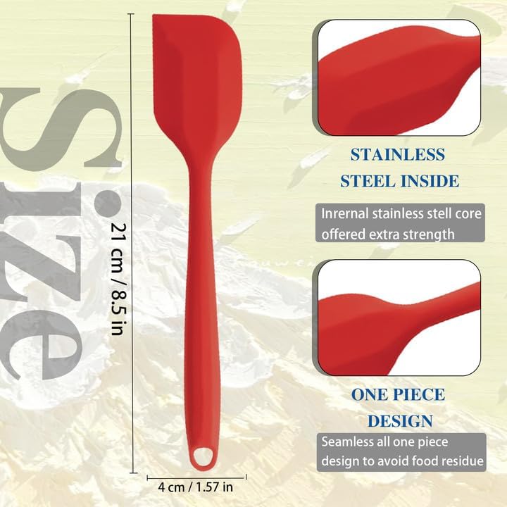KAKAMINA 8 Pieces Silicone Spatulas, 8.3 inch Small Spatulas Non-stick Heat-Resistant Non-stick with Stainless Steel Core For Cake Cream Cooking Gadget (Red) - Image 4