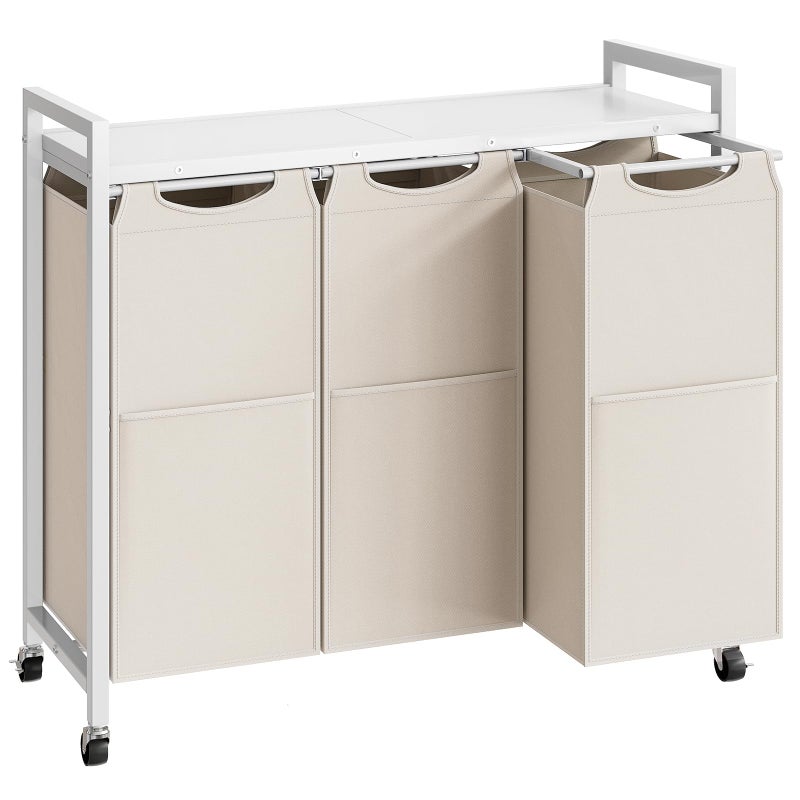 HOOBRO Laundry Sorter 3 Section, Laundry Hamper with Wheels, 3 Ã— 11.5 Gal (43.4L), Rolling Laundry Basket, Pull-Out and Removable Oxford Fabric Bags, White WG76XY01 - Image 1