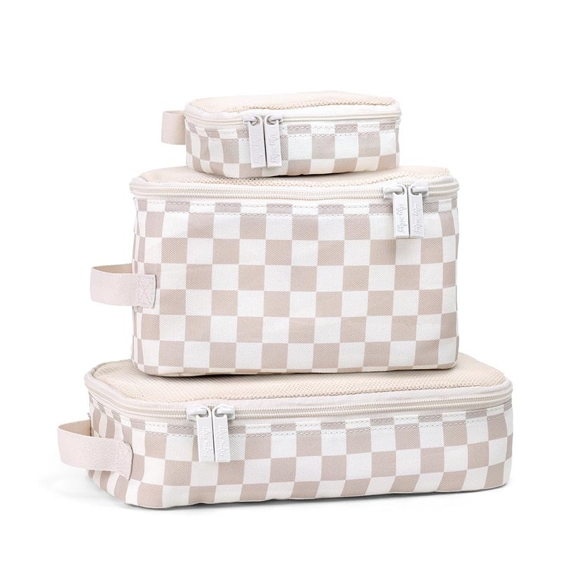 Itzy Ritzy Itzy Ritzy Packing Cubes for Travel Set of 3 Packing Cubes or Travel Organizers Each Travel Cube Features a Mesh Top Double Zippers and a Fabric Handle Checkerboard