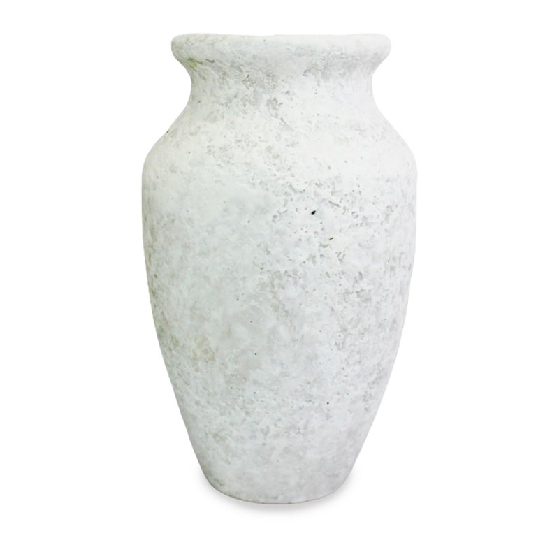 roro Handmade 7.5 Inch Rustic Farmhouse White Textured Ceramic Prunus Vase â€“ Classic Decorative Flower Vase for Home, Office, or Shelf Centerpiece - Image 2
