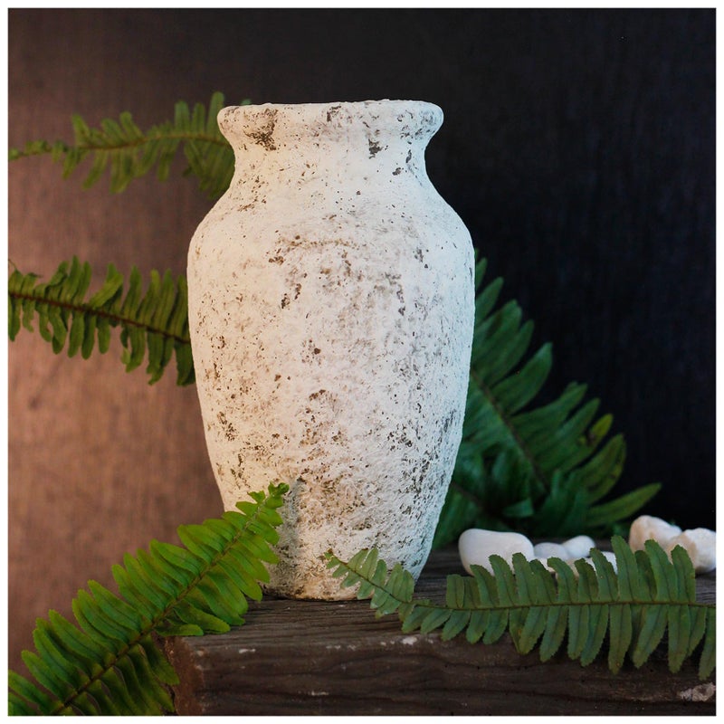 roro Handmade 7.5 Inch Rustic Farmhouse White Textured Ceramic Prunus Vase â€“ Classic Decorative Flower Vase for Home, Office, or Shelf Centerpiece - Image 4
