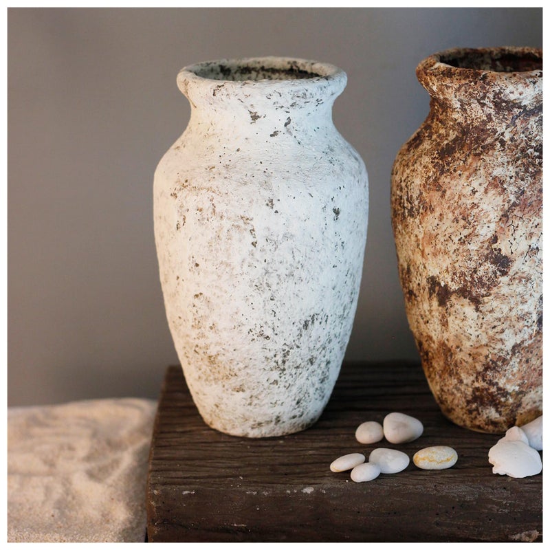 roro Handmade 7.5 Inch Rustic Farmhouse White Textured Ceramic Prunus Vase â€“ Classic Decorative Flower Vase for Home, Office, or Shelf Centerpiece - Image 5