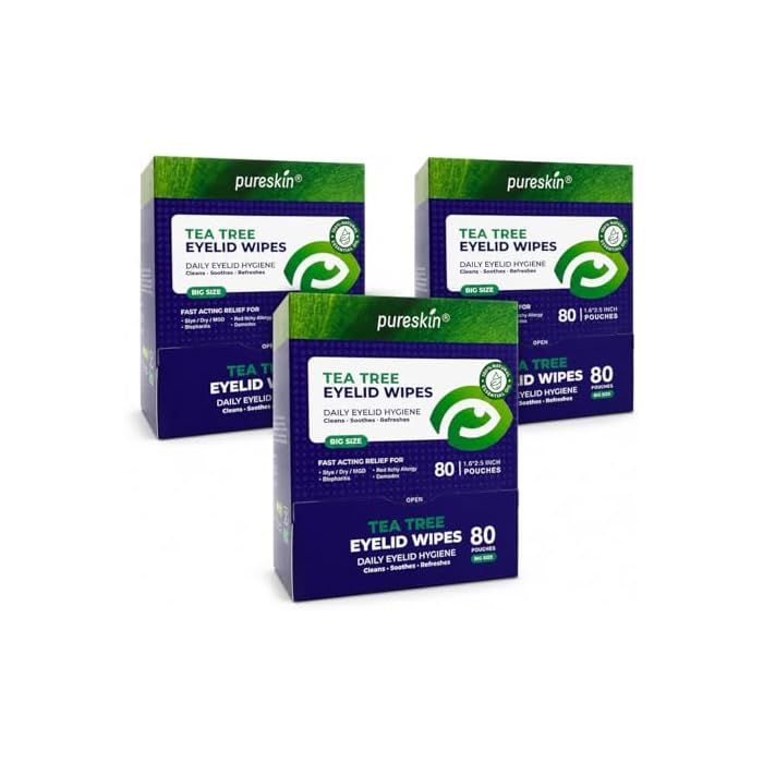 Pureskin Eyelid Wipes with Tea Tree Oil - 240 Individually Scrubs for Itchy, Dry & Tired Eyes - Instant Eye Relief, Refreshing & Cleansing