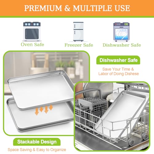 CEKEE Baking Sheet Set of 2 - CEKEE Stainless Steel Cookie Sheet Baking Pan, Size 10 x 8 x 1 inch, Non Toxic & Heavy Duty & Mirror Finish & Rust Free & Easy Clean - Image 4
