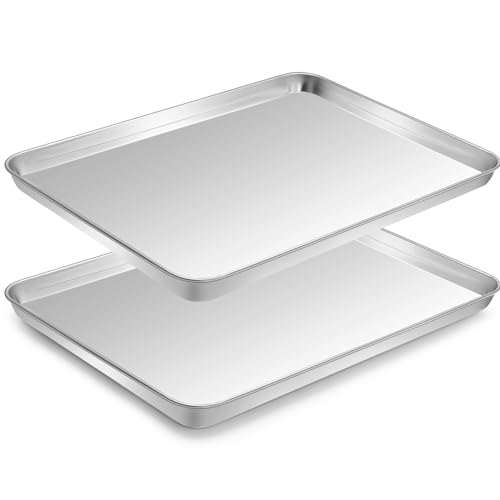 CEKEE Baking Sheet Set of 2 - CEKEE Stainless Steel Cookie Sheet Baking Pan, Size 10 x 8 x 1 inch, Non Toxic & Heavy Duty & Mirror Finish & Rust Free & Easy Clean - Image 1