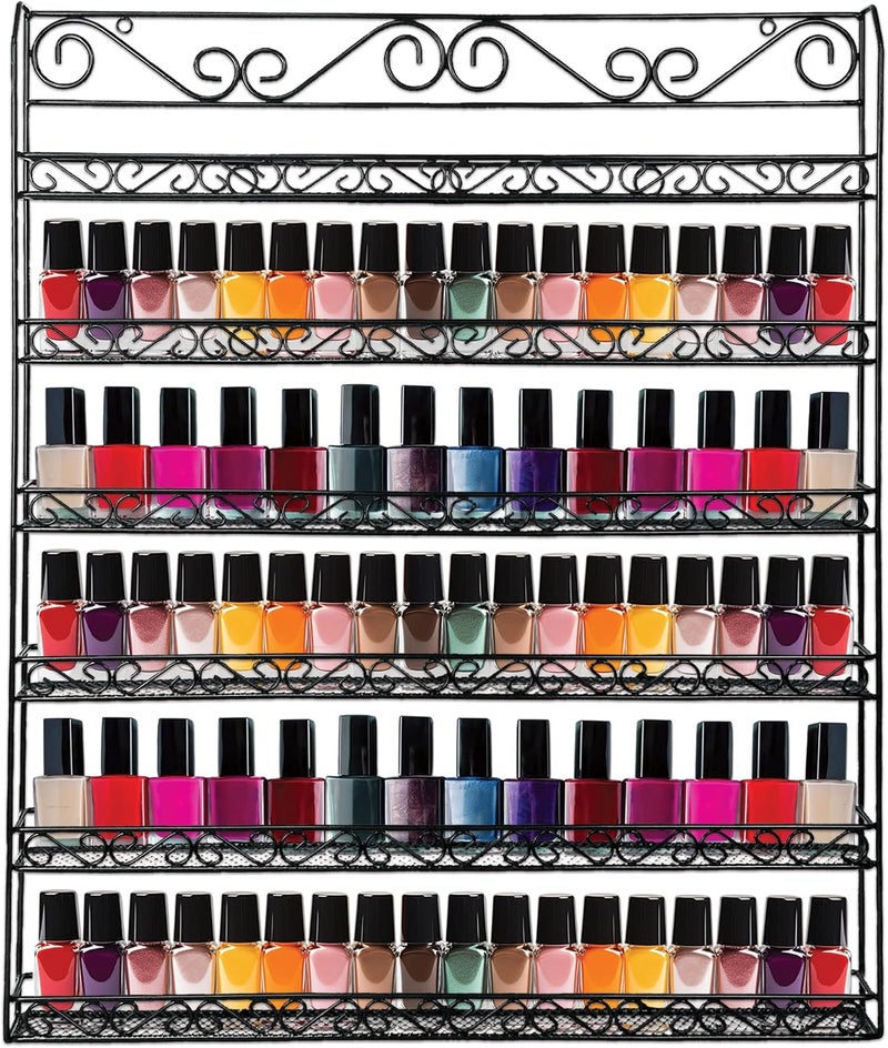 Pana Black 6 Tier Large Wall Mounted Metal Rack - Fit up to 100 Nail Polish Bottles - For Home Salon Business Spa etc. - Image 1