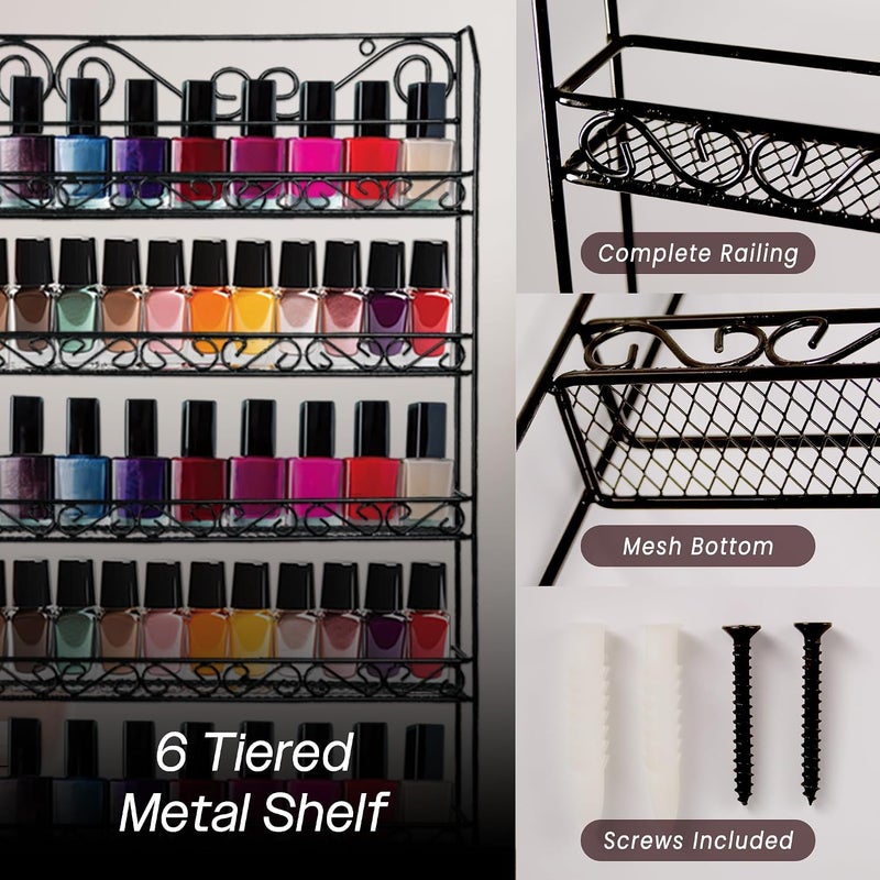 Pana Black 6 Tier Large Wall Mounted Metal Rack - Fit up to 100 Nail Polish Bottles - For Home Salon Business Spa etc. - Image 4