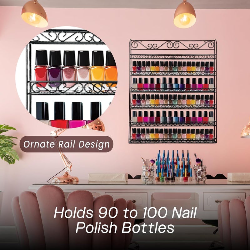 Pana Black 6 Tier Large Wall Mounted Metal Rack - Fit up to 100 Nail Polish Bottles - For Home Salon Business Spa etc. - Image 3