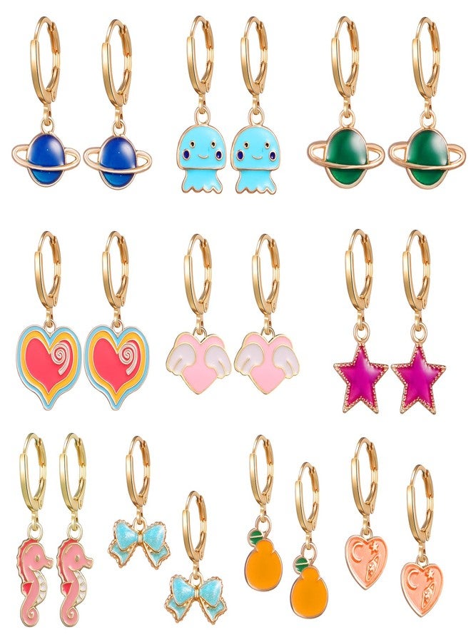 SYNLIN 10 Pairs Cute Dangle Earrings For Girls With Gold Hoop Earrings With Charms 14k Gold Huggie Hoop Earrings - Image 1