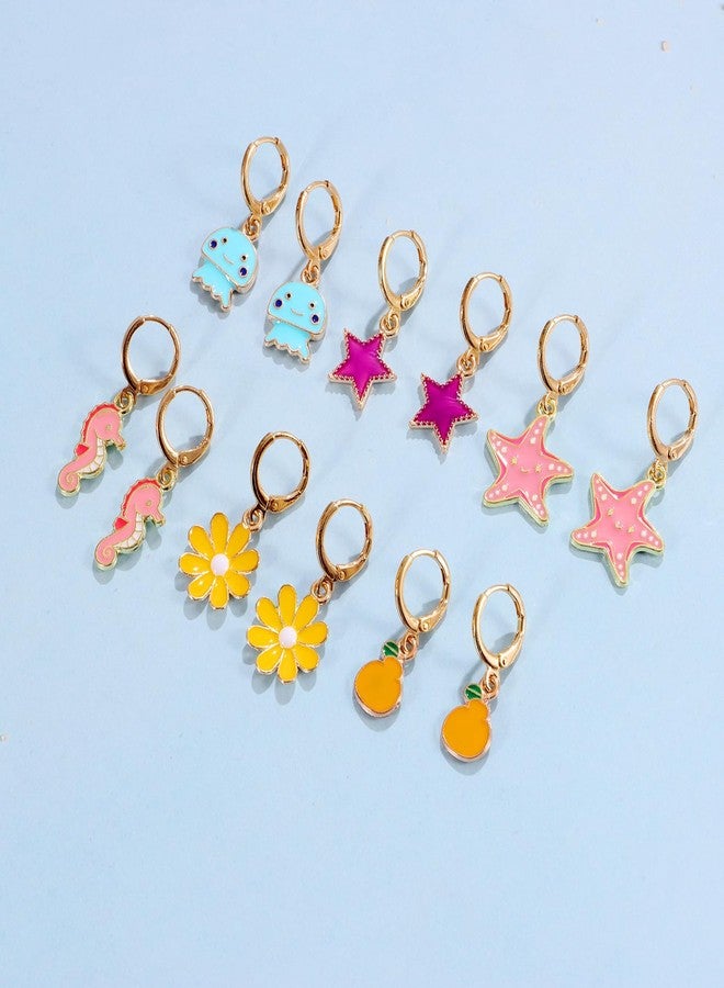 SYNLIN 10 Pairs Cute Dangle Earrings For Girls With Gold Hoop Earrings With Charms 14k Gold Huggie Hoop Earrings - Image 3