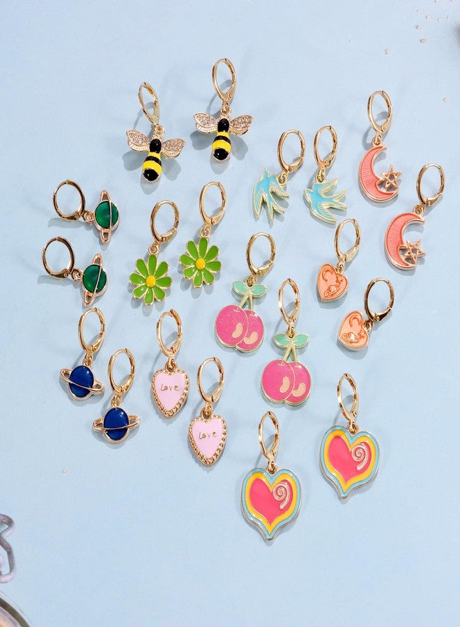 SYNLIN 10 Pairs Cute Dangle Earrings For Girls With Gold Hoop Earrings With Charms 14k Gold Huggie Hoop Earrings - Image 2