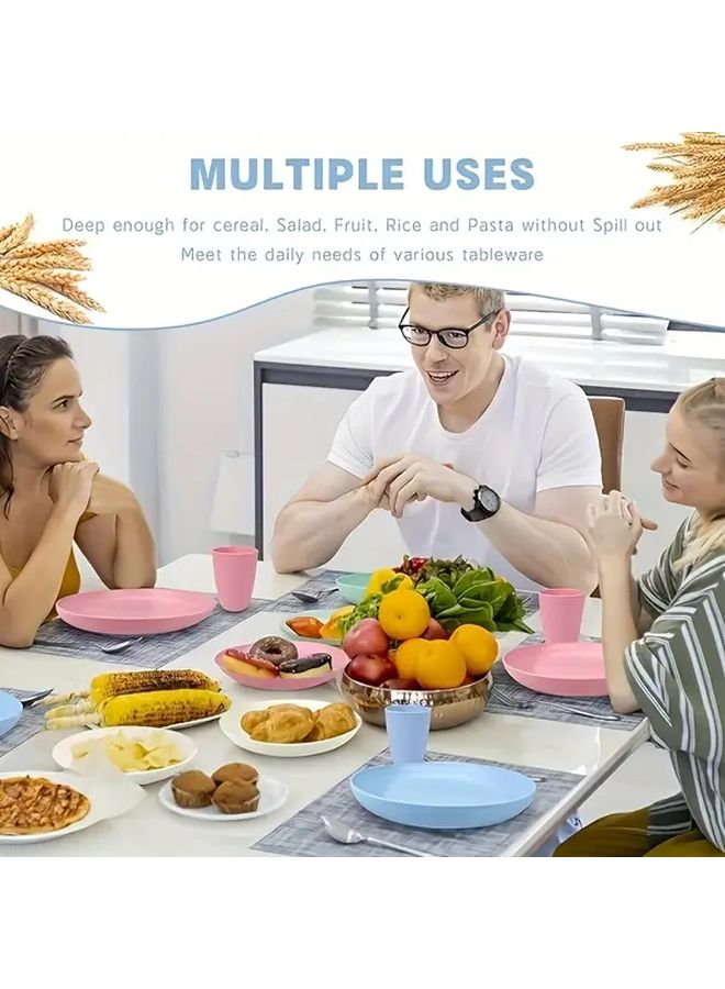Wheat 32-Piece Mixed Color Reusable Tableware Set Includes Plates Bowls Cups - Image 2
