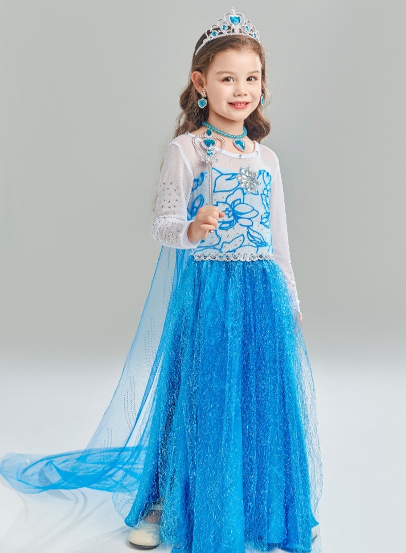 أزياء ملكة الثلج للفتيات، ملابس الحفلات التنكرية للفتيات، فستان ملكة الثلج لأعياد الميلاد، فستان للأطفال، زي أزرق مع مجموعة إكسسوارات - Image 5