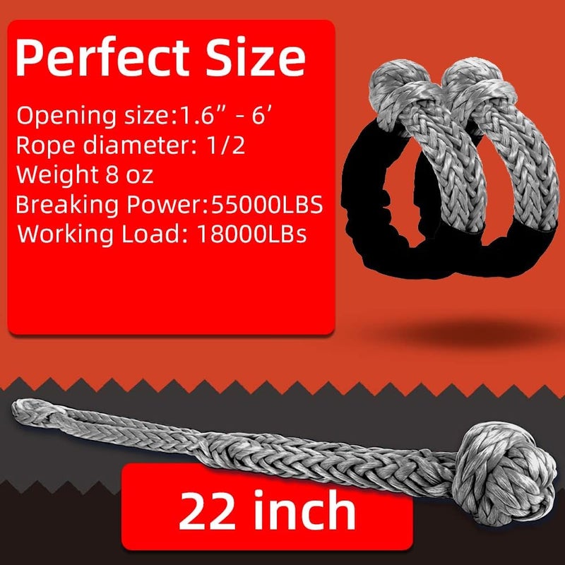 SCHTUMPA 2pcs Synthetic Soft Shackles (57,000lbs Max Breaking Strength) 1/2 inch x 22 inch with Red Recovery Ring Kit for Sailing SUV ATV 4X4 Truck Jeep(Grey) - Image 3