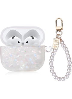 Cute Case For Airpod 4 With Pearl Wrist Chain Bling Marble Design Hard Tpu Cover Active Noise Cancellation For Airpods 4Th Generation 2024 Released