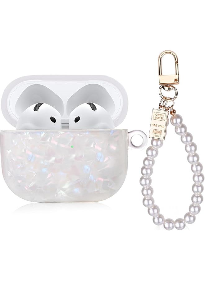 erorex - Cute Case For Airpod 4 With Pearl Wrist Chain Bling Marble Design Hard Tpu Cover Active Noise Cancellation For Airpods 4Th Generation 2024 Released - Image 1