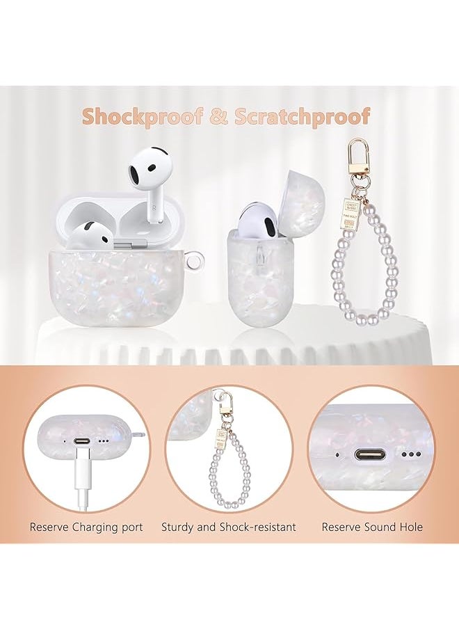 erorex - Cute Case For Airpod 4 With Pearl Wrist Chain Bling Marble Design Hard Tpu Cover Active Noise Cancellation For Airpods 4Th Generation 2024 Released - Image 1