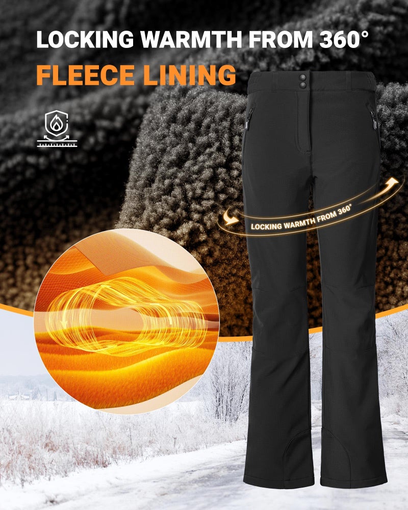 Outdoor Ventures Fleece Lined Waterproof Pants Women Ski Snow Insulated Softshell Snowboard Hiking with Boot Cut - Image 4