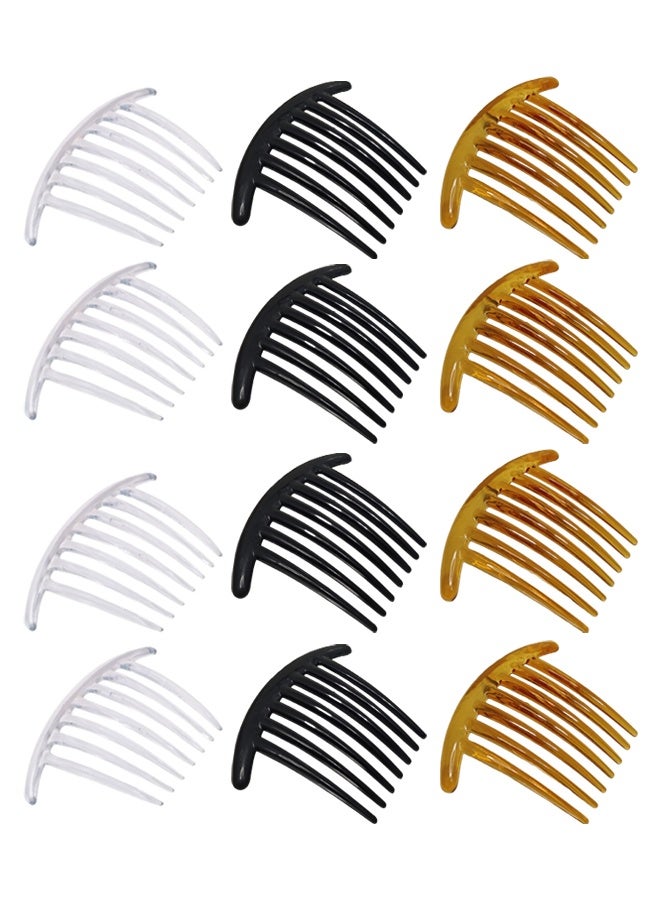 مكمهينغ بوب 12 قطعة من أمشاط الشعر الجانبية، مجموعة أمشاط فرنسية من البلاستيك الملتوي للفتيات والنساء، أمشاط مشابك الشعر إكسسوارات لحفلات الزفاف والمواعدة، 4 قطع باللون الأسود و4 قطع باللون البني و4 قطع باللون الشفاف - Image 1