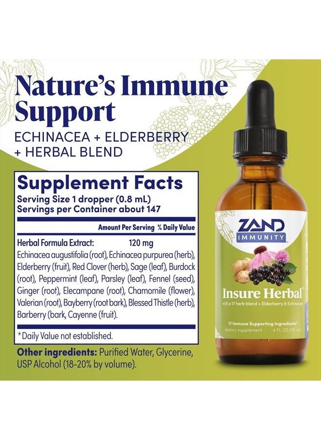 ZAND - Insure Immune Support, Herbal Liquid Echinacea Supplement, Features Goldenseal, Chamomile, Ginger & Valerian 4 oz (4 Ounce (Pack of 1)) - Image 1