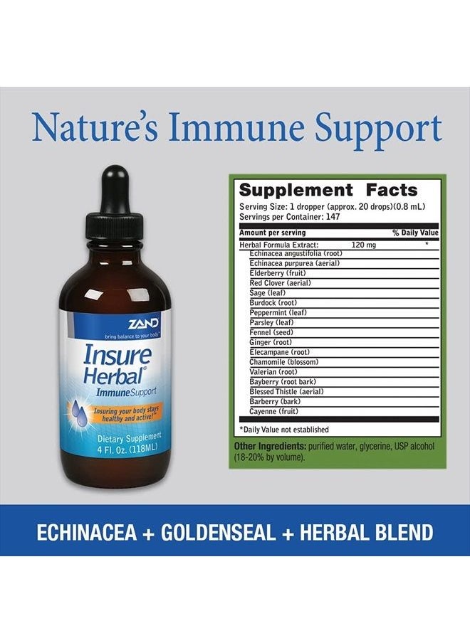 ZAND - Insure Immune Support, Herbal Liquid Echinacea Supplement, Features Goldenseal, Chamomile, Ginger & Valerian 4 oz (4 Ounce (Pack of 1)) - Image 1