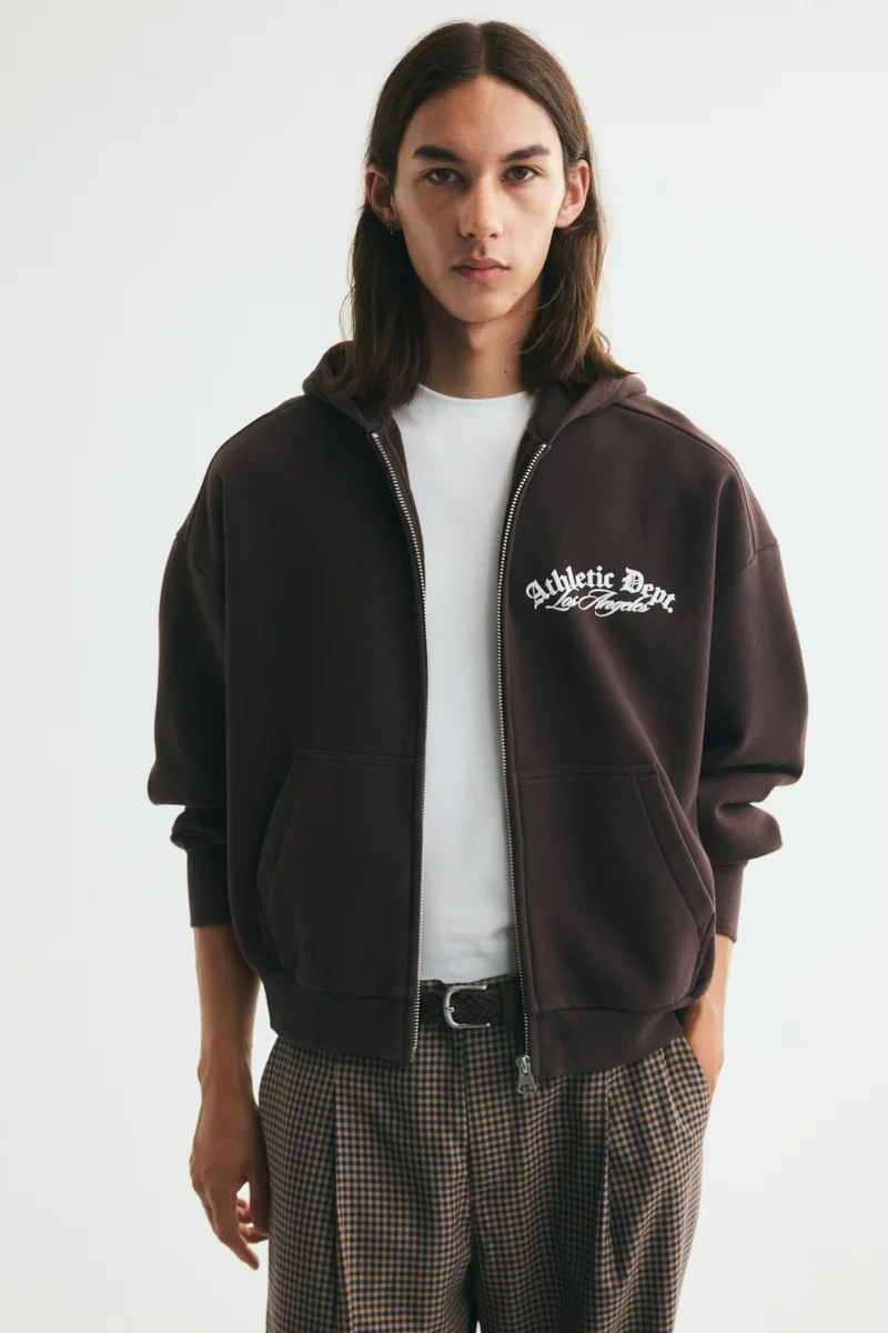 Oversized Fit Printed zip-through hoodie