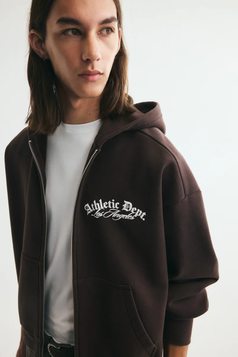 H&M  Oversized Fit Printed zip-through hoodie for Men | Best Price UAE