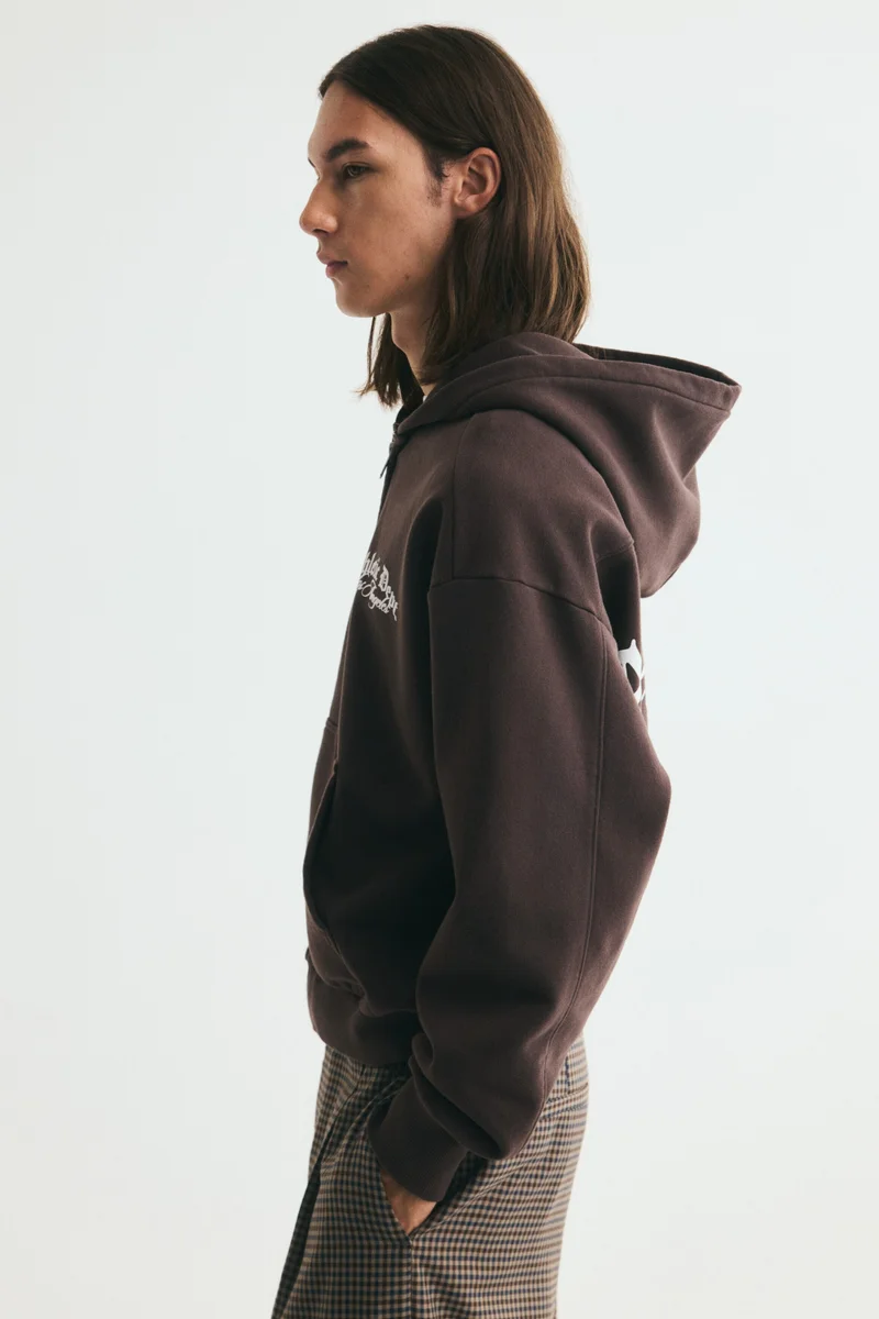 H&M  Oversized Fit Printed zip-through hoodie for Men | Best Price UAE