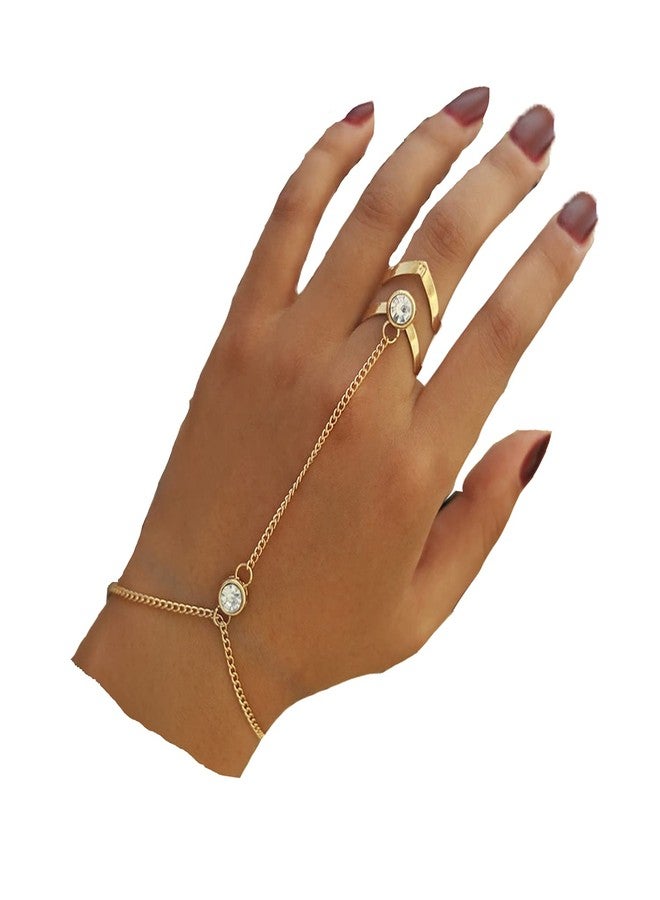 INENIMARTJ Gold Hand Chain Bracelet for Women - Butterfly Crystal Finger Chain Bracelet Rhinestone Hand Jewelry - Image 1