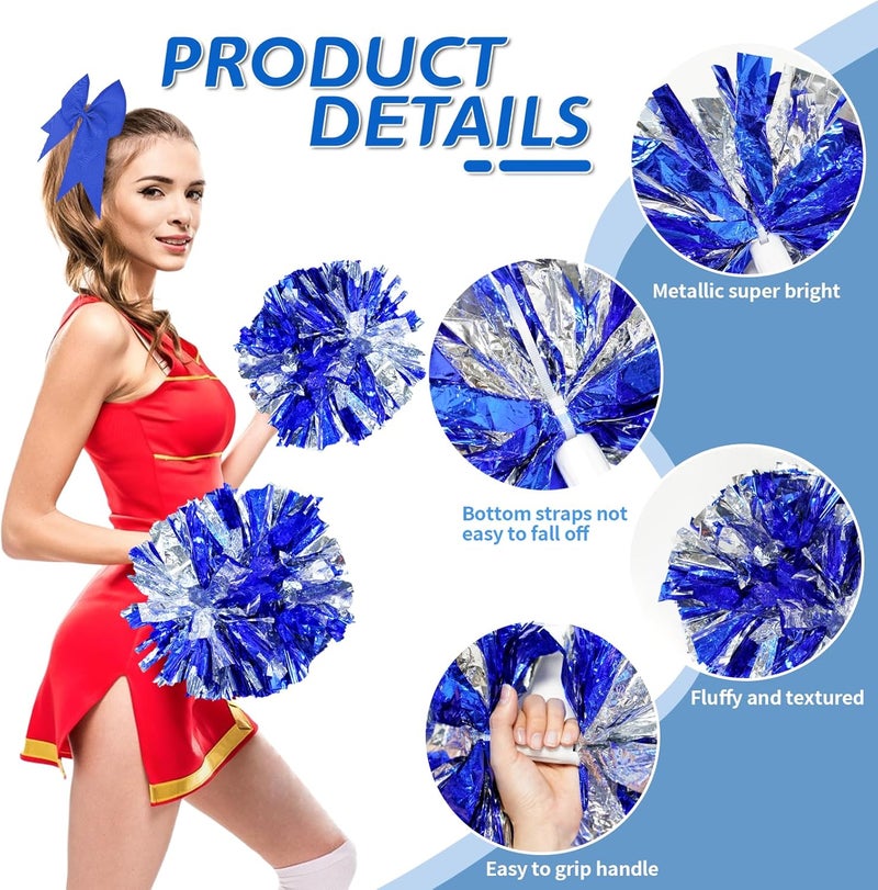 CREATIEE-PRO 4Pcs Metallic Cheerleading Pom Poms, Creatiee 2 Pair Cheerleader Cheering Squad Pompoms for School Sports Dance Games Team Spirit Cheer - Image 2