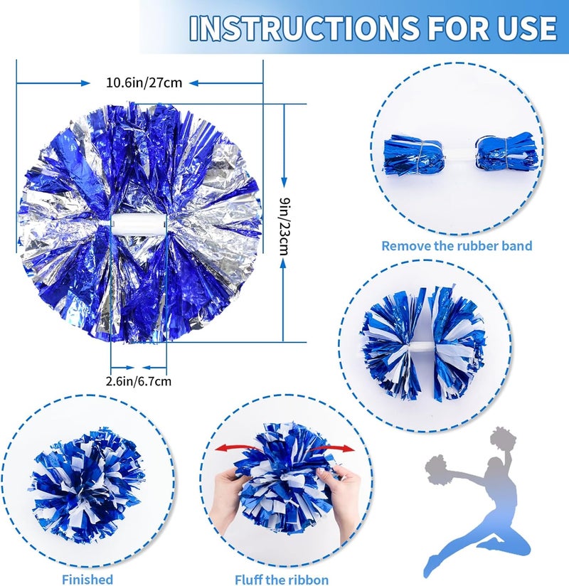 CREATIEE-PRO 4Pcs Metallic Cheerleading Pom Poms, Creatiee 2 Pair Cheerleader Cheering Squad Pompoms for School Sports Dance Games Team Spirit Cheer - Image 3
