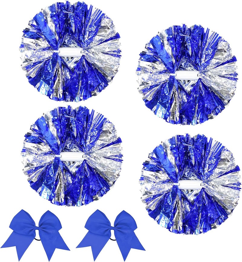 CREATIEE-PRO 4Pcs Metallic Cheerleading Pom Poms, Creatiee 2 Pair Cheerleader Cheering Squad Pompoms for School Sports Dance Games Team Spirit Cheer - Image 1