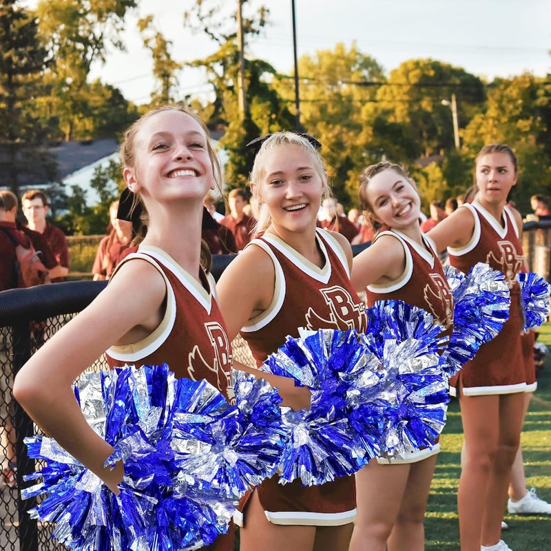 CREATIEE-PRO 4Pcs Metallic Cheerleading Pom Poms, Creatiee 2 Pair Cheerleader Cheering Squad Pompoms for School Sports Dance Games Team Spirit Cheer - Image 4