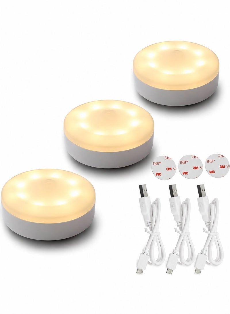 Motion Sensor Light USB Rechargeable Warm White LED Self Adhesive Light with Magnetic Back for Stairs, Bathroom, Kitchen, Hallway, Wall Mounted Indoor Sensor Lamp 3 PCS - Image 1