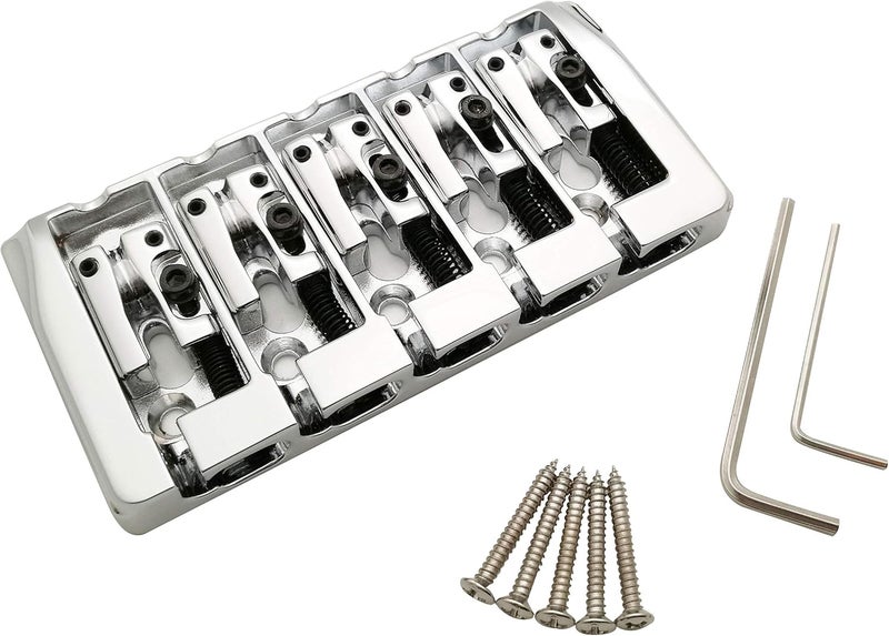 guyker 5 String Bass Bridge with Locking Zinc Saddles – Dual Load Type A Bridges String Space 19mm Replacement for Jazz Bass or Precision Electric Instruments (Chrome) - Image 1
