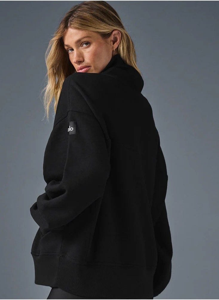 alo - alo ALO Early Spring High-neck Casual Loose Fit Sporty Lightweight Hooded Sweatshirt - Image 1