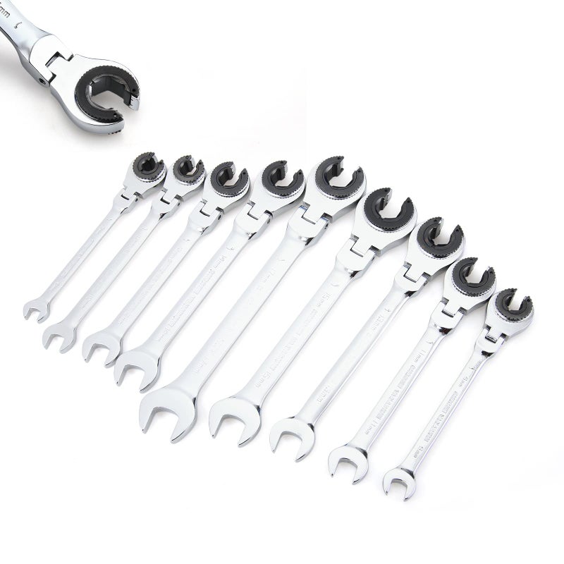 Anbull Metric Tubing Combination Wrench Set 9pcs817mm Ratcheting Wrench Set with 180Open Flexhead Tubing Ratchet Wrench Set with 72 Gears CrV Steel Constructed