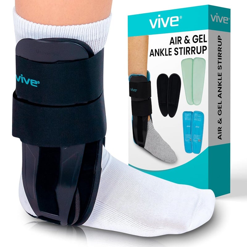 Vive Ankle Stirrup Brace  Air Gel Stabilizer for Ankle Sprain Tendonitis Support for Men  Women  Right  Left Foot Achilles Tendon Compression Relief Fracture Treatment  Hot  Cold Therapy - Image 1