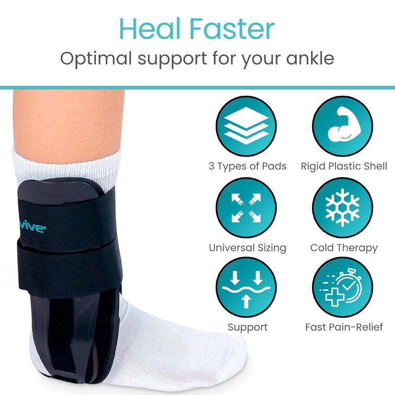 Vive Ankle Stirrup Brace  Air Gel Stabilizer for Ankle Sprain Tendonitis Support for Men  Women  Right  Left Foot Achilles Tendon Compression Relief Fracture Treatment  Hot  Cold Therapy - Image 2