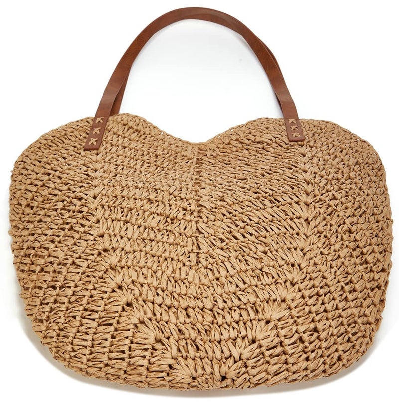 Caistre Summer Casual Straw Tote Bag Large Capacity Woven Shoulder Handbag for Summer Beach Vocation (A-Khaki) - Image 4