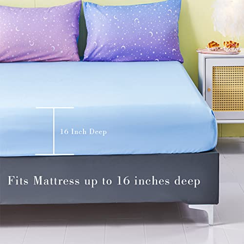 URBONUR Girls Comforter Set Full Size Gradient Purple Orange Moon Star Print Bedding Comforter with Sheets Set 6 Pcs Bed in A Bag (Comforter, Flat Sheet, Fitted Sheet, Pillowcases and Cushion Cover) - Image 5