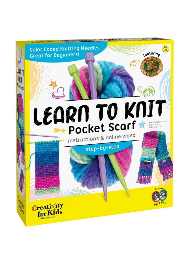 Creativity for Kids Learn to Knit Pocket Scarf - DIY Knitting Kit for Beginners, Kids Craft Kit - Image 1